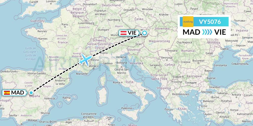 VY5076 Vueling Flight Map: Madrid to Vienna