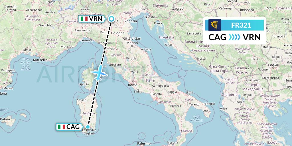 FR321 Ryanair Flight Map: Cagliari to Verona
