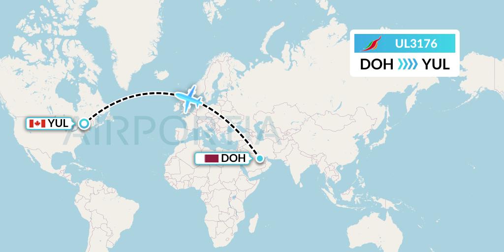UL3176 SriLankan Airlines Flight Map: Doha to Montreal