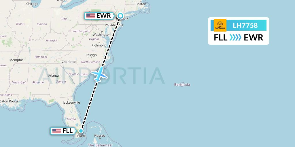 LH7758 Lufthansa Flight Map: Fort Lauderdale to New York