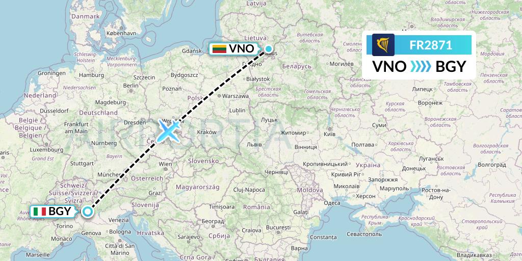 FR2871 Ryanair Flight Map: Vilnius to Milan