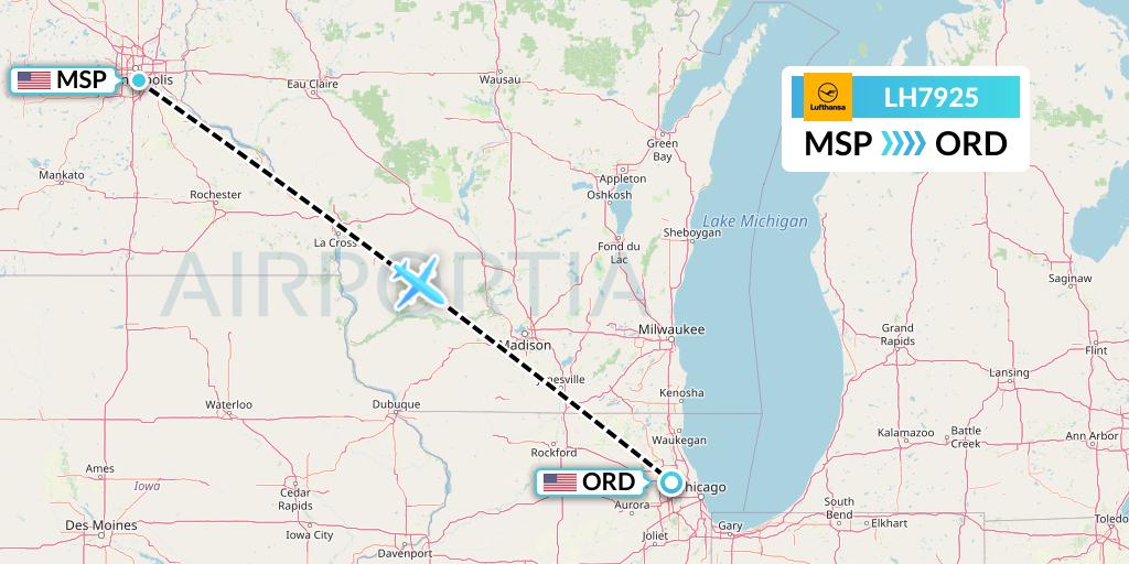 LH7925 Lufthansa Flight Map: Minneapolis to Chicago