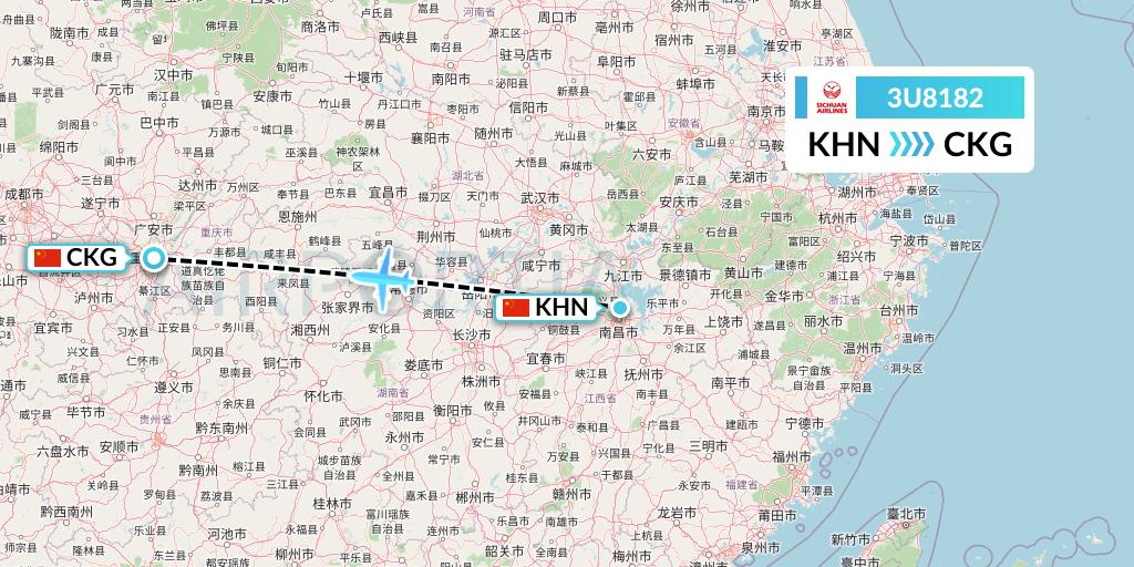 3U8182 Sichuan Airlines Flight Map: Nanchang to Chongqing