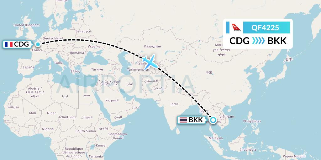 QF4225 Qantas Flight Map: Paris to Bangkok