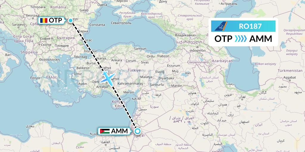 RO187 Tarom Flight Map: Bucharest to Amman