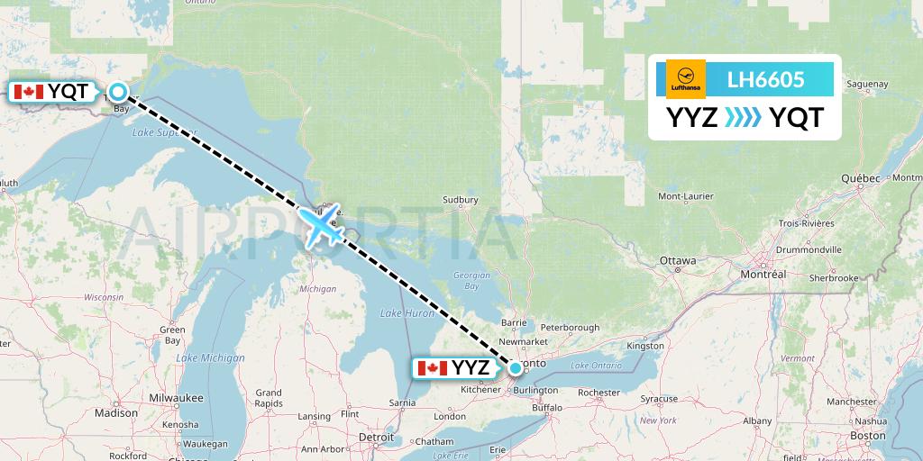 LH6605 Lufthansa Flight Map: Toronto to Thunder Bay