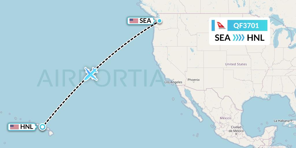 QF3701 Qantas Flight Map: Seattle to Honolulu