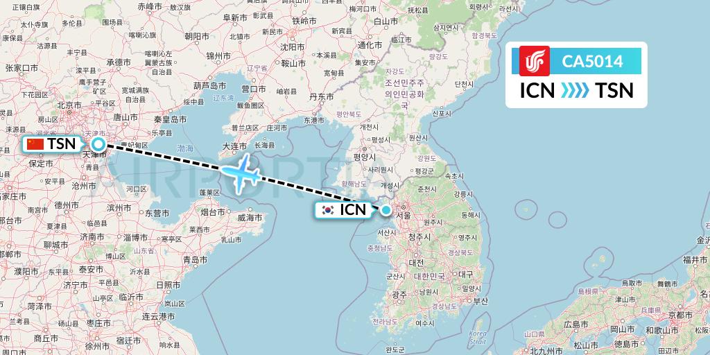 CA5014 Air China Flight Map: Seoul to Tianjin