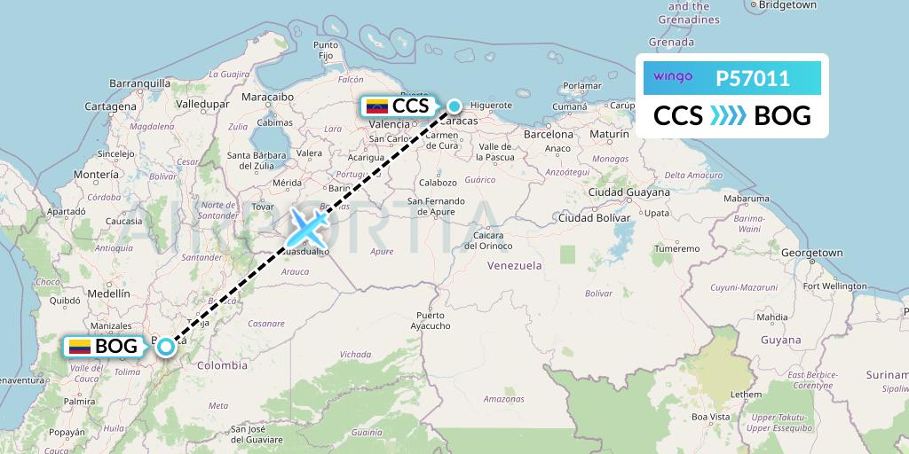 P57011 Copa Airlines Colombia Flight Map: Caracas to Bogota