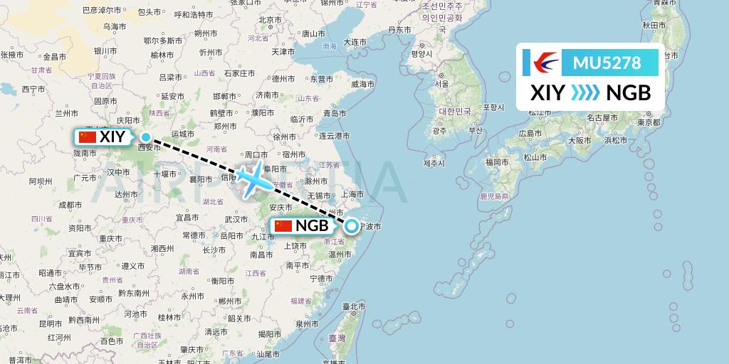 MU5278 China Eastern Airlines Flight Map: Xi'an to Ningbo