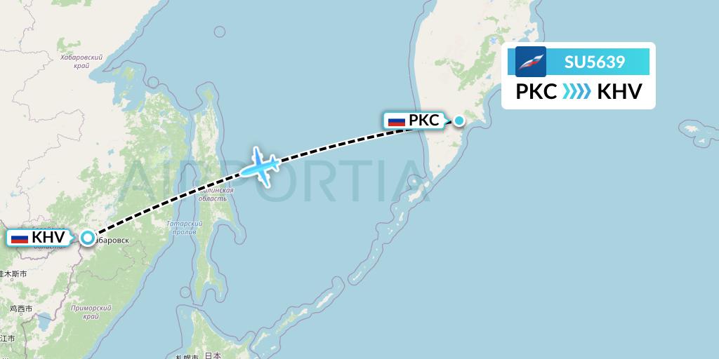 SU5639 Aeroflot Flight Map: Petropavlovsk-Kamchatsky to Khabarovsk