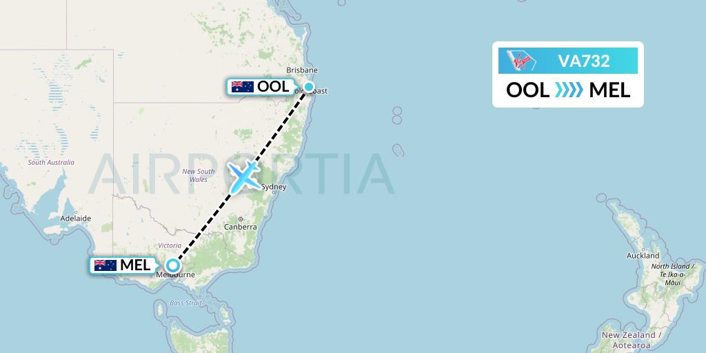 VA732 Virgin Australia Flight Map: Gold Coast to Melbourne