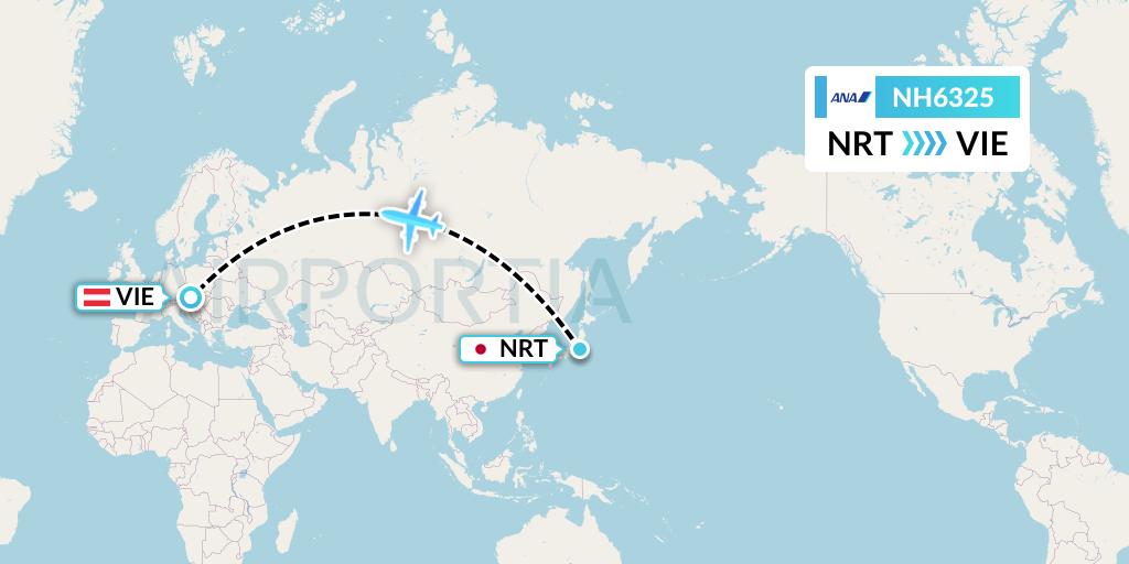 NH6325 All Nippon Airways Flight Map: Tokyo to Vienna