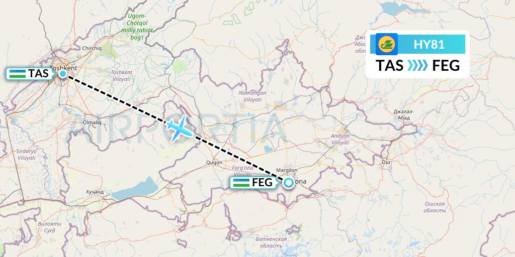 HY81 Uzbekistan Airways Flight Map: Tashkent to Fergana