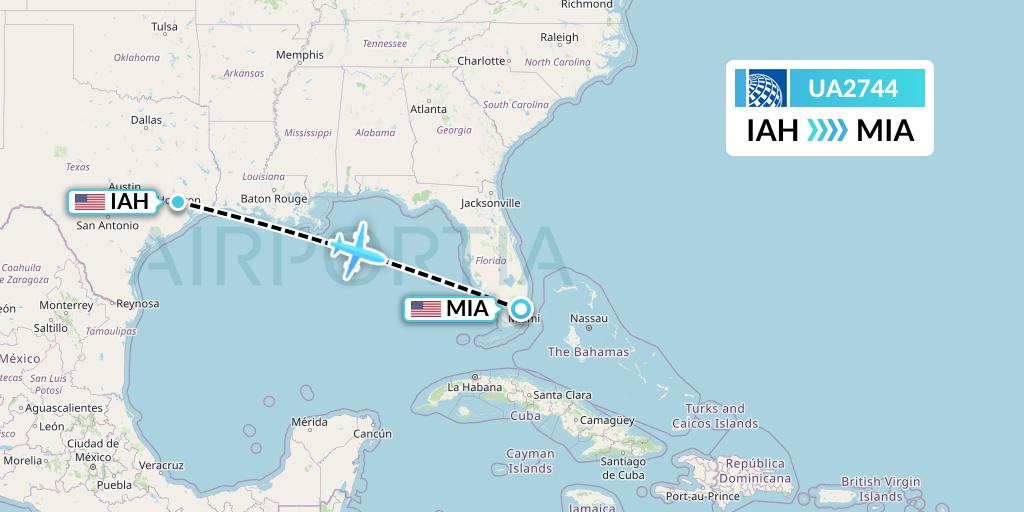 UA2744 United Airlines Flight Map: Houston to Miami