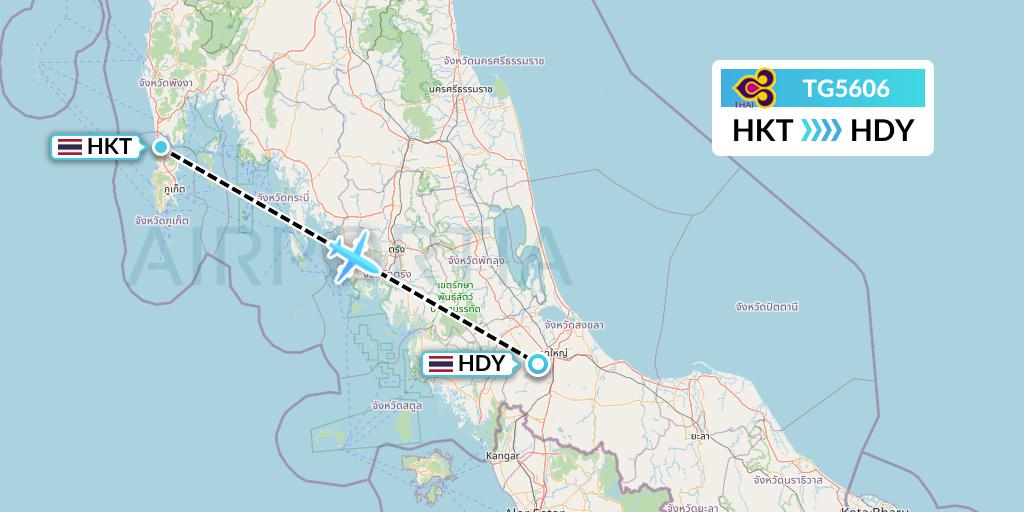 TG5606 Thai Airways Flight Map: Phuket to Hat Yai