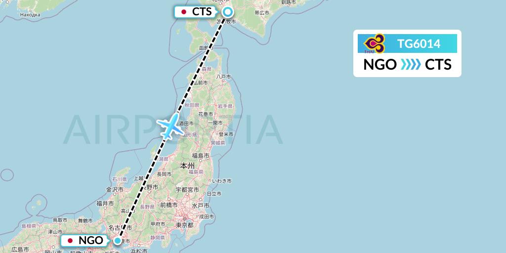 TG6014 Thai Airways Flight Map: Nagoya to Sapporo
