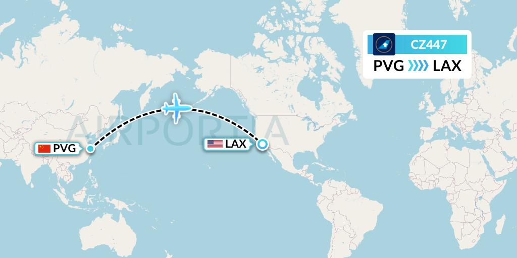 CZ447 China Southern Airlines Flight Map: Shanghai to Los Angeles