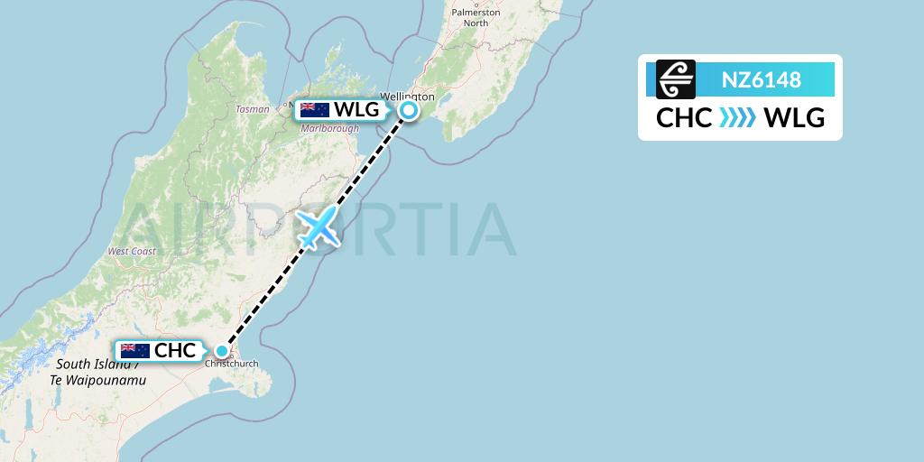 NZ6148 Air New Zealand Flight Map: Christchurch to Wellington