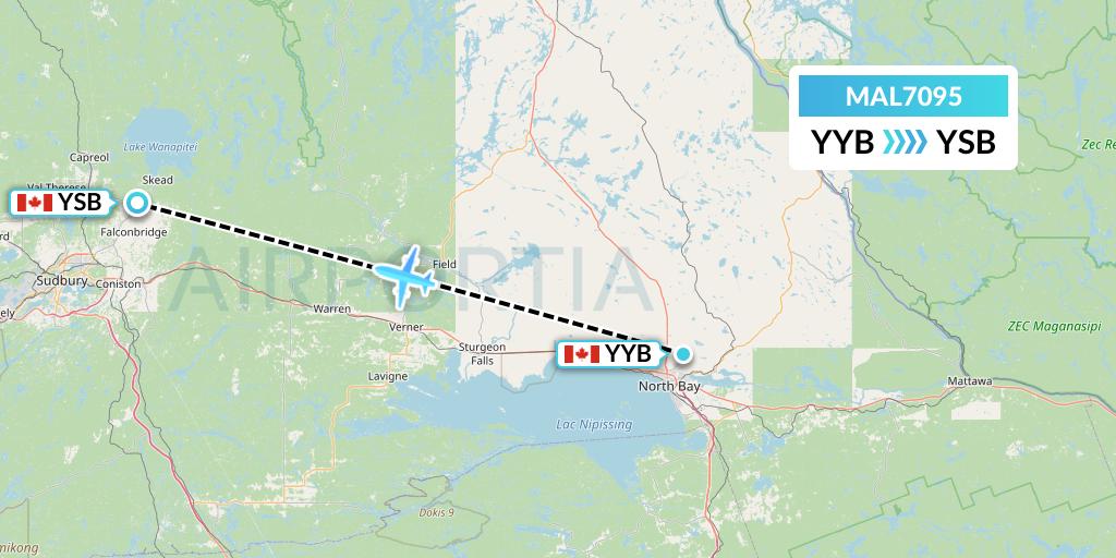 MAL7095 Morningstar Air Express Flight Map: North Bay to Sudbury