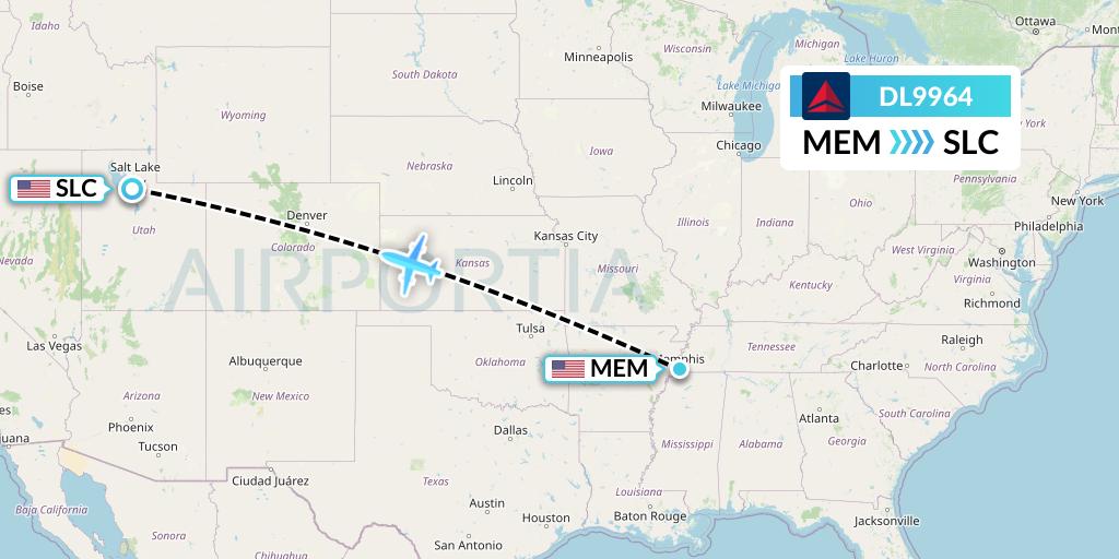 DL9964 Delta Air Lines Flight Map: Memphis to Salt Lake City