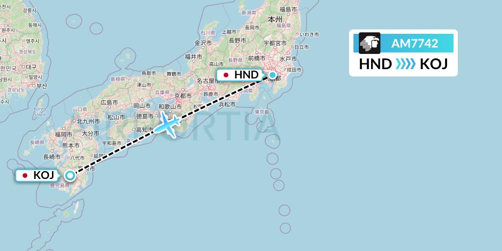 AM7742 Aeromexico Flight Map: Tokyo to Kagoshima
