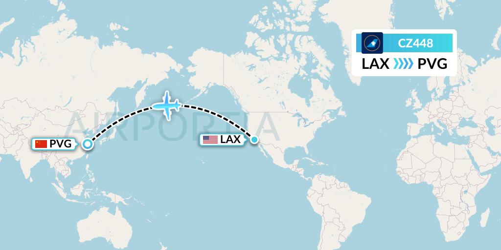 CZ448 China Southern Airlines Flight Map: Los Angeles to Shanghai