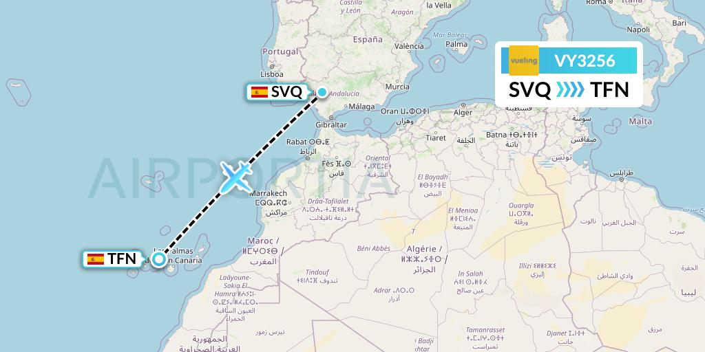 VY3256 Vueling Flight Map: Seville to Tenerife