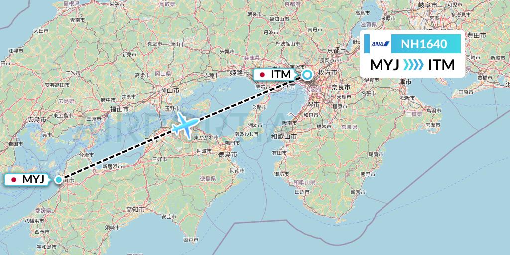 NH1640 All Nippon Airways Flight Map: Matsuyama to Osaka