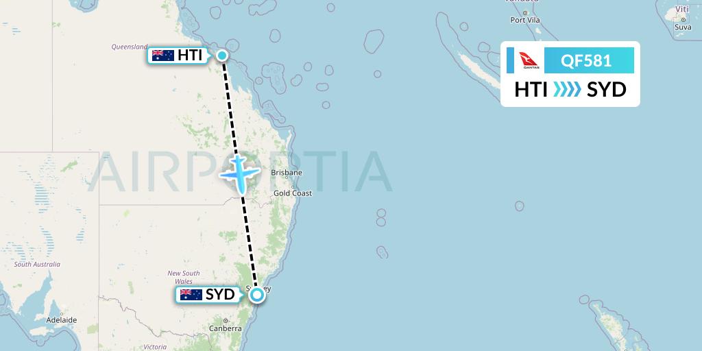 QF581 Qantas Flight Map: Hamilton Island to Sydney