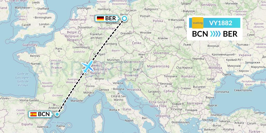 VY1882 Vueling Flight Map: Barcelona to Berlin