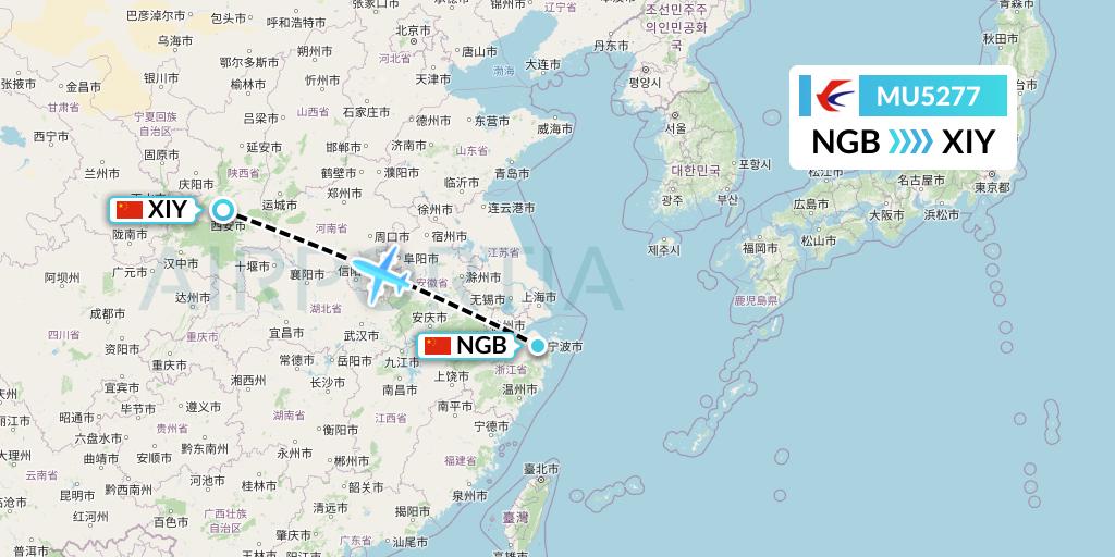 MU5277 China Eastern Airlines Flight Map: Ningbo to Xi'an