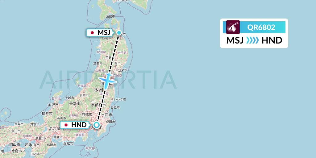 QR6802 Qatar Airways Flight Map: Misawa to Tokyo