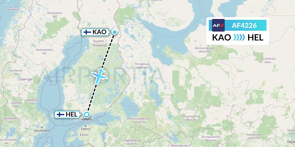 AF4226 Air France Flight Map: Kuusamo to Helsinki