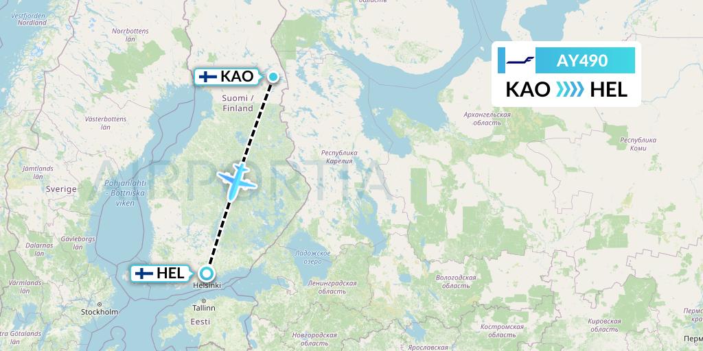 AY490 Finnair Flight Map: Kuusamo to Helsinki