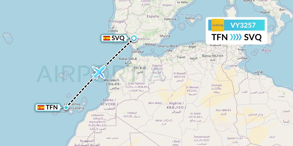 VY3257 Vueling Flight Map: Tenerife to Seville