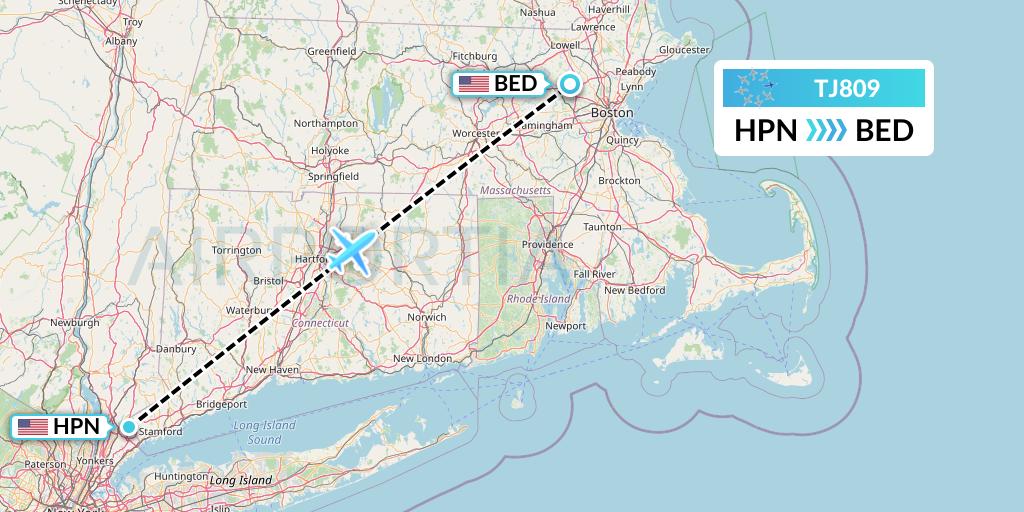 TJ809 Tradewind Aviation Flight Map: White Plains to Bedford