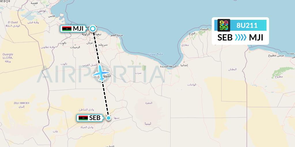8U211 Afriqiyah Airways Flight Map: Sabha to Tripoli