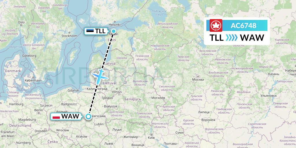 AC6748 Air Canada Flight Map: Tallinn to Warsaw