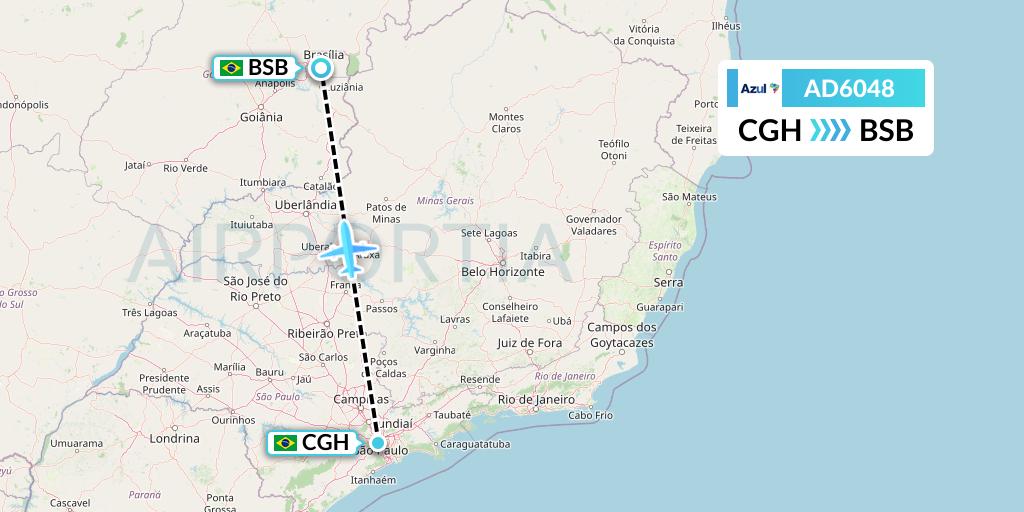 AD6048 Azul Brazilian Airlines Flight Map: Sao Paulo to Brasilia