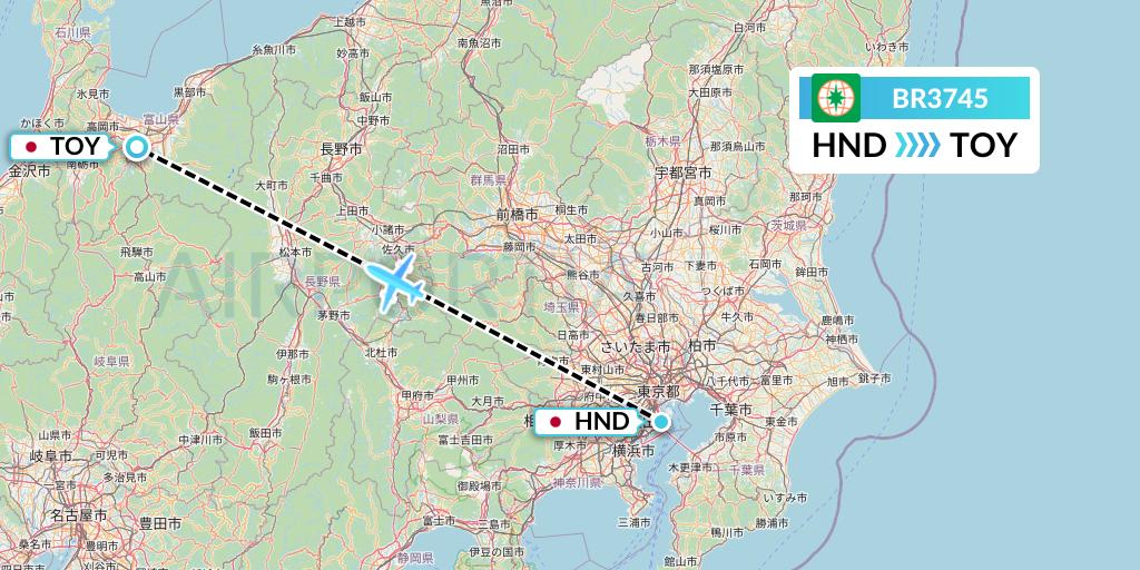 BR3745 EVA Air Flight Map: Tokyo to Toyama