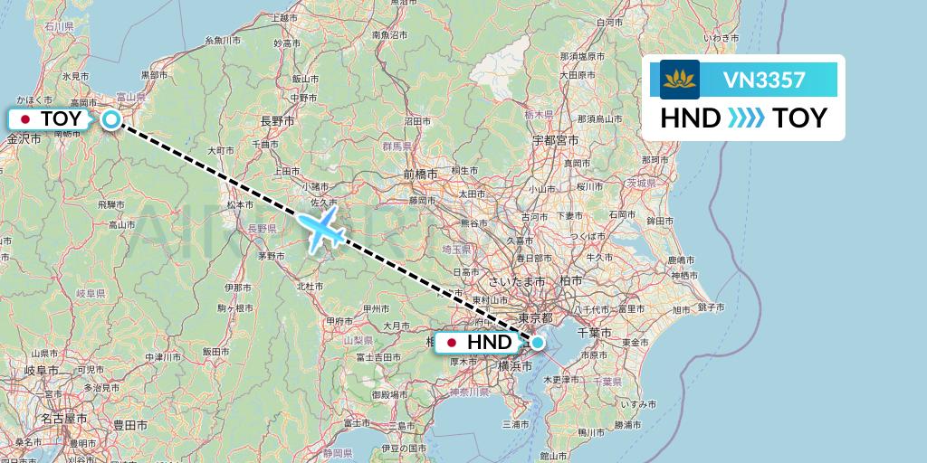 VN3357 Vietnam Airlines Flight Map: Tokyo to Toyama