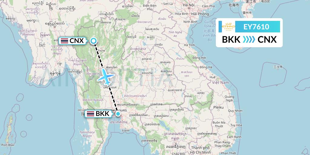 EY7610 Etihad Airways Flight Map: Bangkok to Chiang Mai