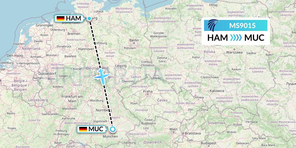 MS9015 EgyptAir Flight Map: Hamburg to Munich