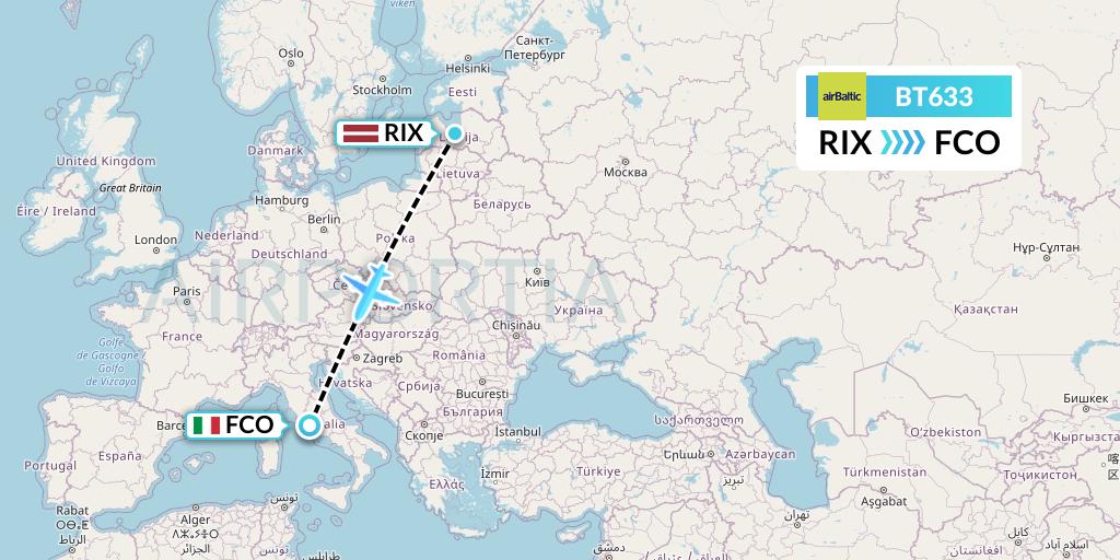 BT633 Air Baltic Flight Map: Riga to Rome