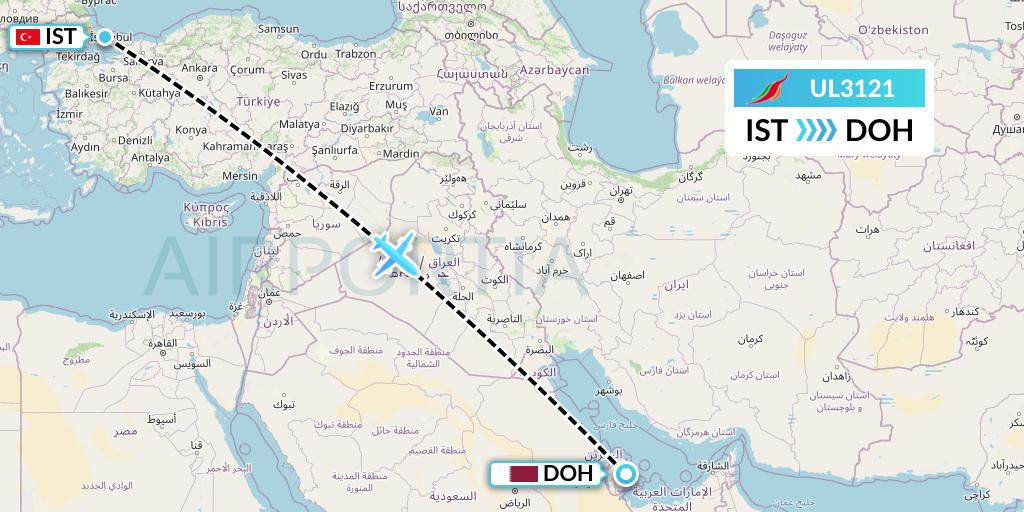 UL3121 SriLankan Airlines Flight Map: Istanbul to Doha