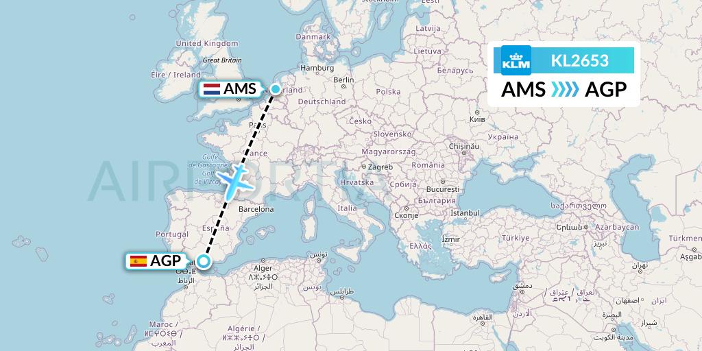 KL2653 KLM Flight Map: Amsterdam to Malaga
