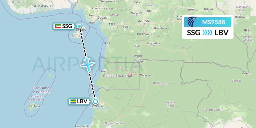 MS9588 EgyptAir Flight Map: Malabo to Libreville