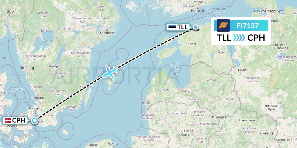 FI7137 Icelandair Flight Map: Tallinn to Copenhagen