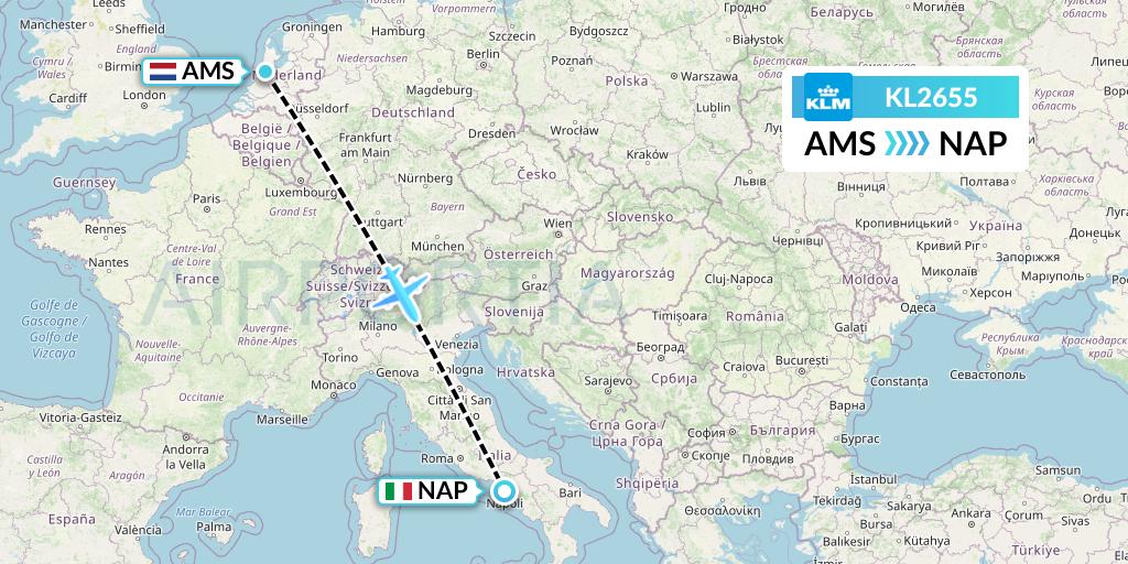 KL2655 KLM Flight Map: Amsterdam to Naples